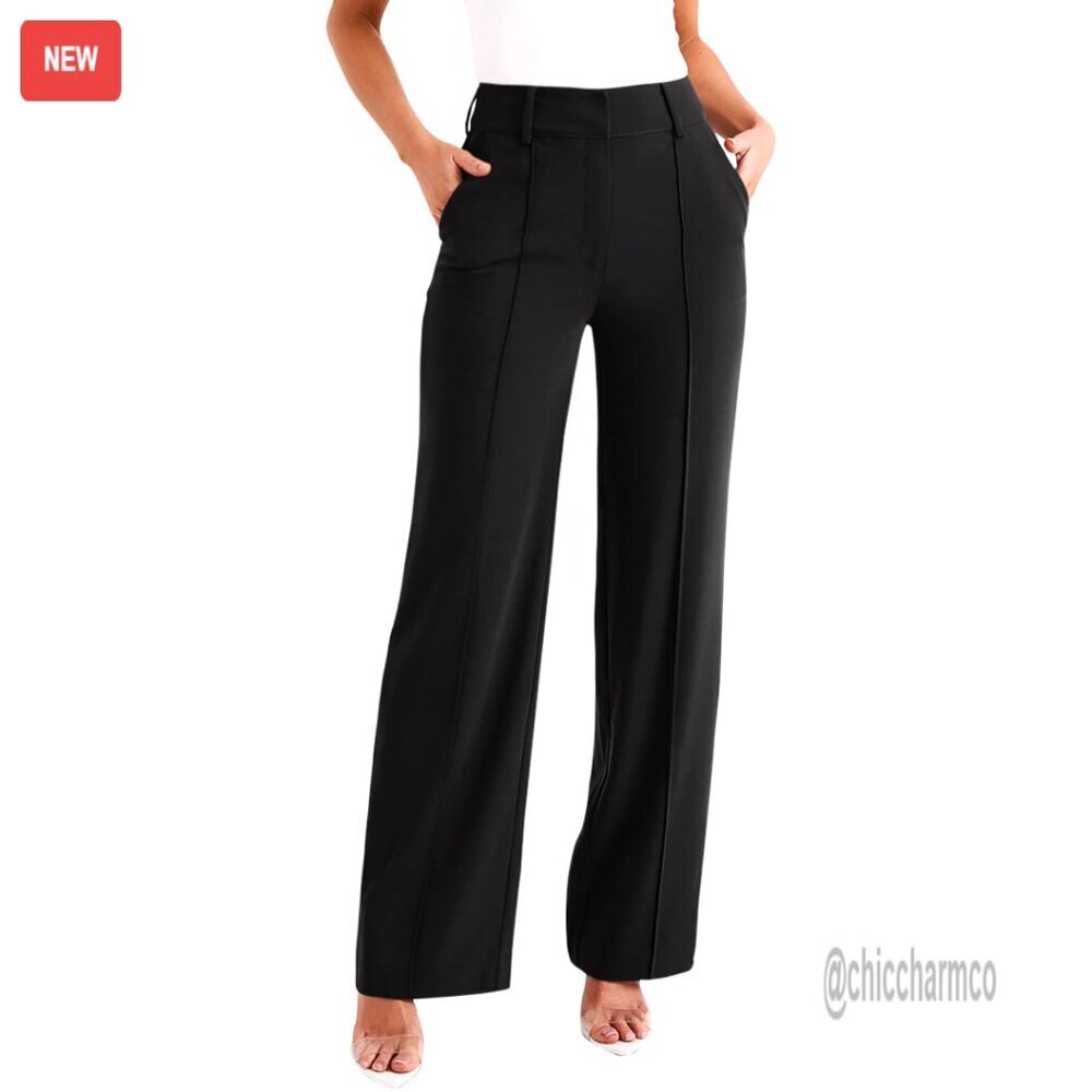 High Waisted Wide Leg Work Pants Polyester Spandex Business Casual Trousers